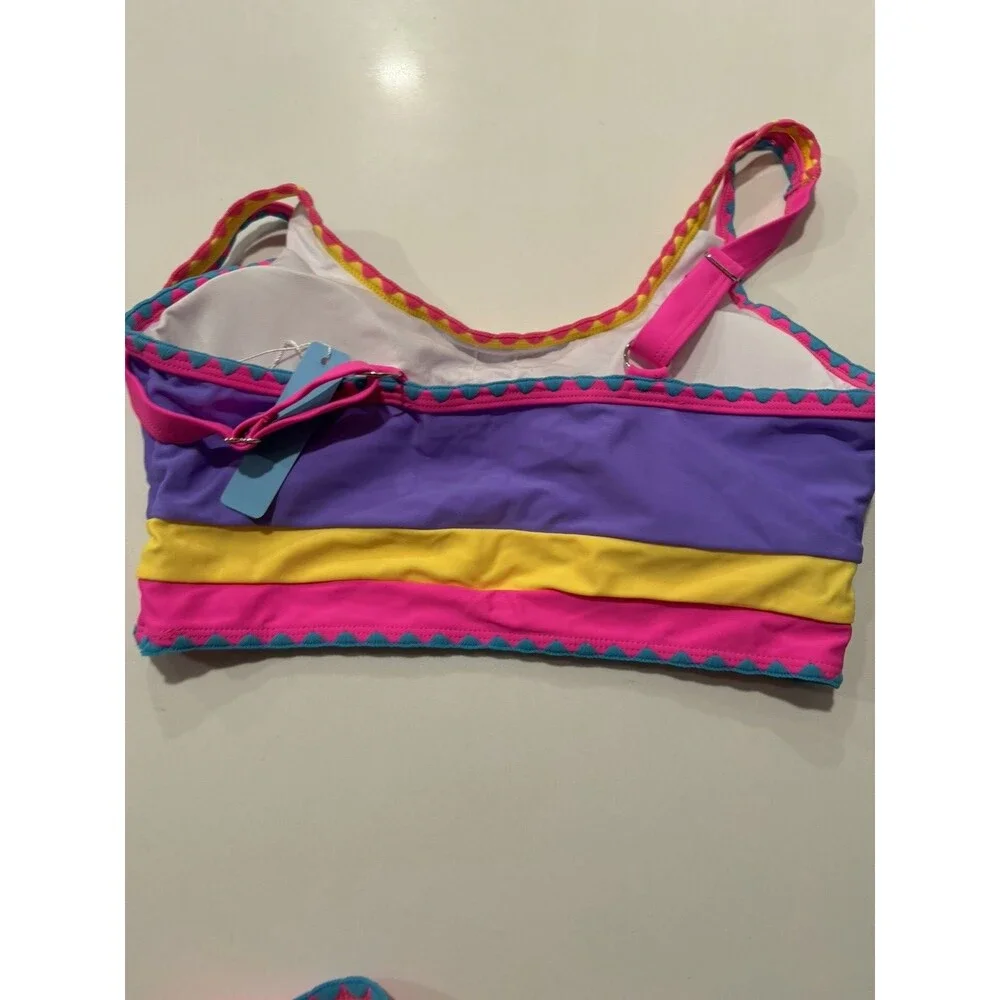 popvil Tummy Control 3 Piece Swimsuit with Skirt High Waisted Bikini Vibrant M